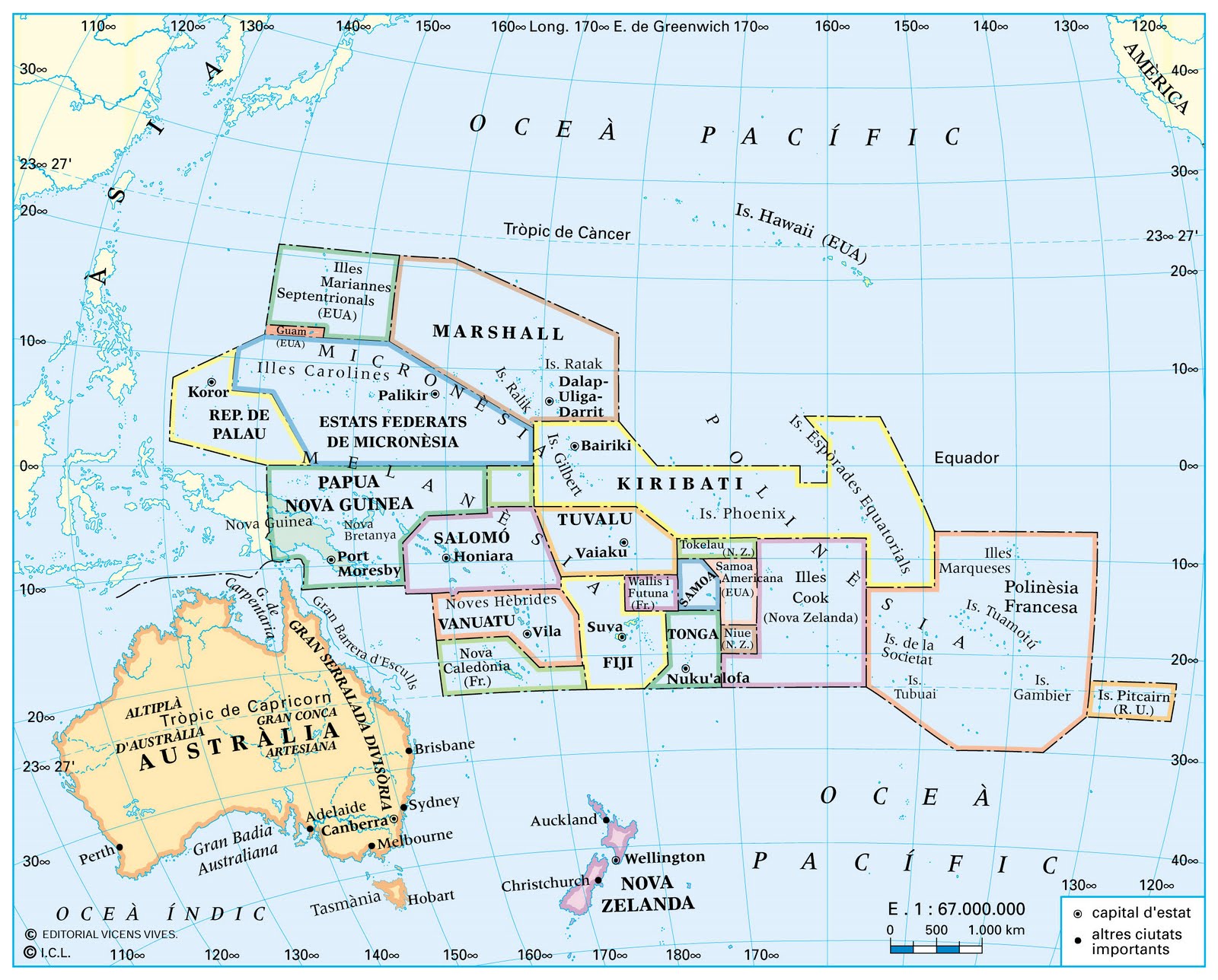 Где находится океания. Политическая карта Океании. Карта Австралии и Океании с границами. Острова Океании на карте Австралии. Политическая карта Австралии и Океании на русском.