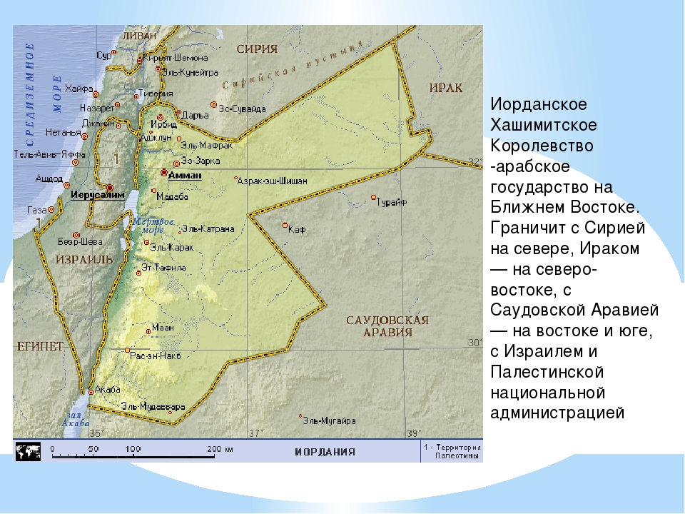 Трансиордания. Иордания границы на карте.