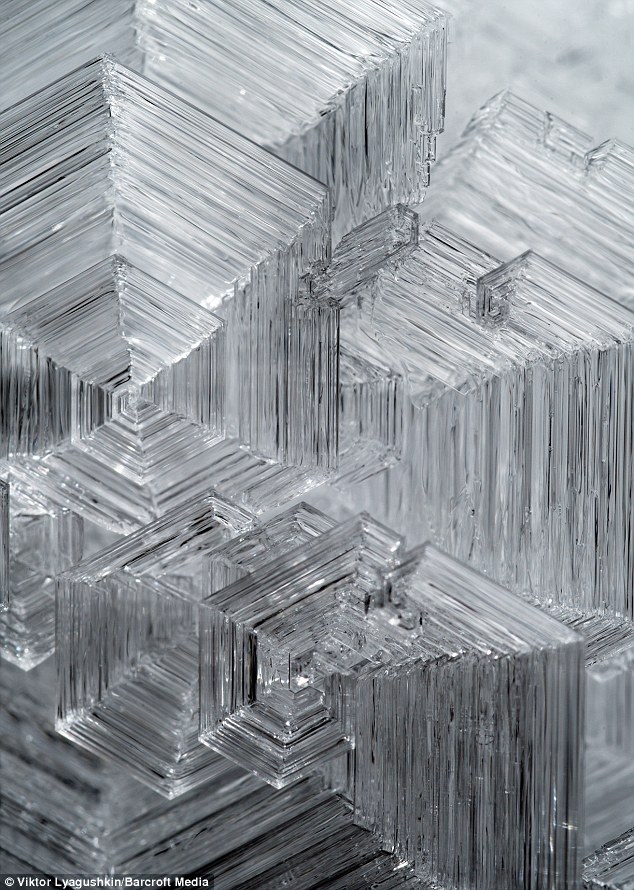 Spectacular: A close up of ice crystals in the Kungur Ice Caves in Kungur, shows the build up of a geometric pattern