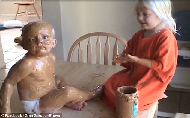 So sticky! Gina Gardner Brown shared a video on Facebook showing two of her children making a mess with peanut butter