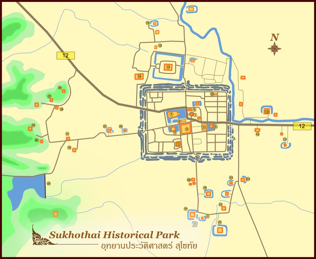 Карта исторического парка Сукхотай