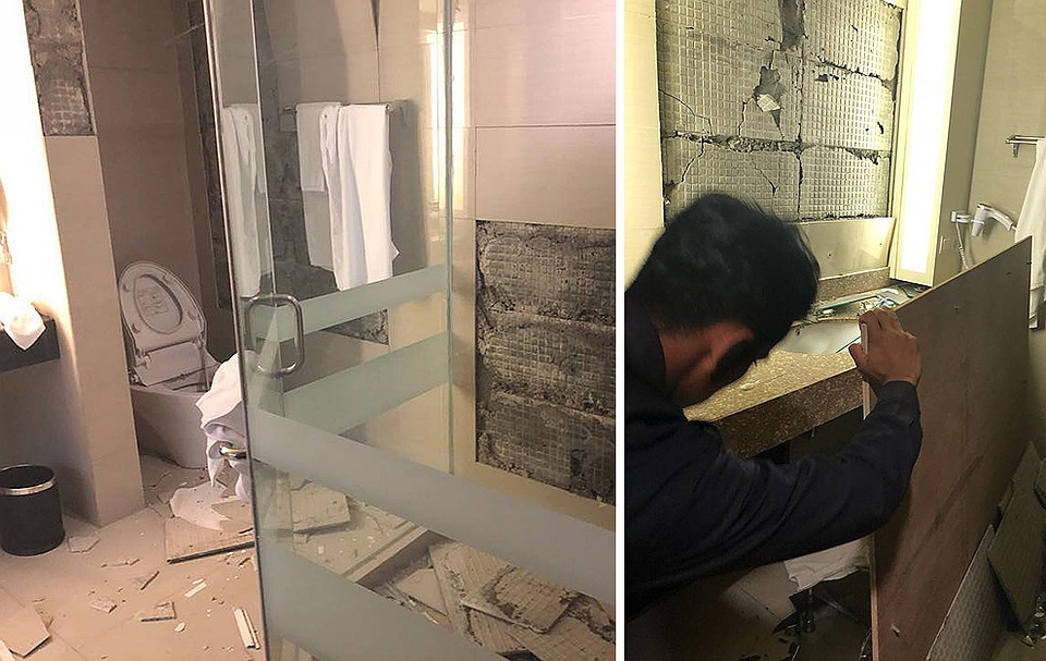 Последствия землетрясения в номере гостиницы, в котором остановился сингапурский чиновник. Фото: Личная страничка героя публикации в соцсети