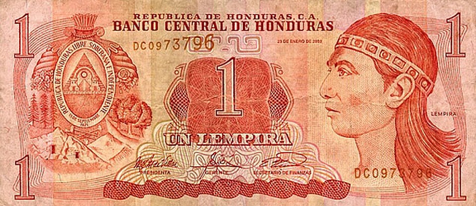 Гондурасская лемпира с портретом народного героя. 