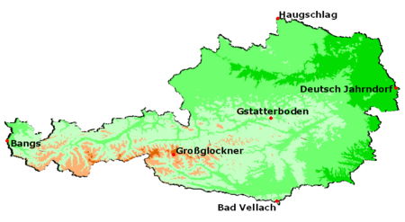 Карта крайних точек Австрии