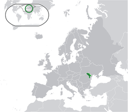 Location of Moldova (green) and Transnistria (light green) in Europe.
