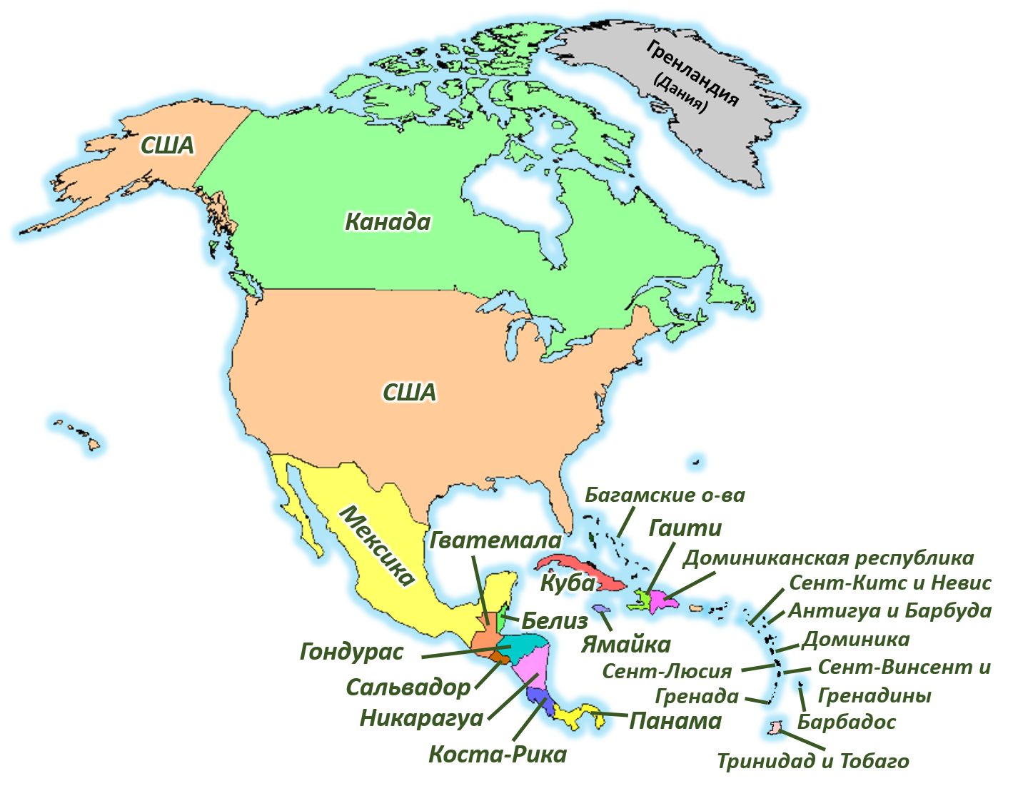 Карта Северной Америки со странами