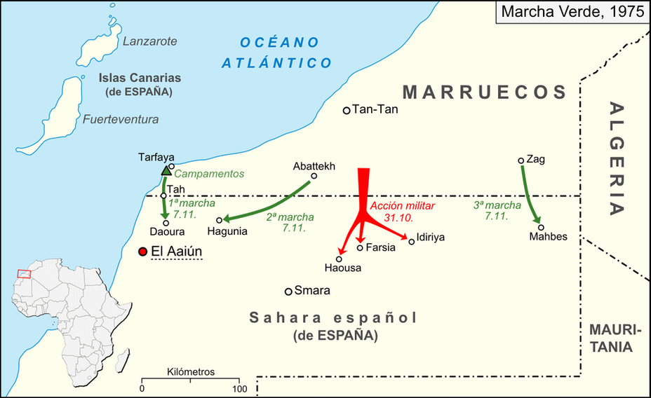​Карта «Зелёного марша». 1975 год - Западная Сахара: страна за Стеной 