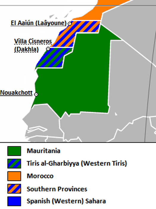 ​Карта раздела территории Западной Сахары между Марокко и Мавританией. 1976 год - Западная Сахара: страна за Стеной 