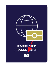 Image of an electronic passport cover that shows the electronic passport symbol at the bottom