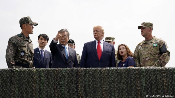 Prior to his meeting with Kim, Trump flew to the DMZ with South Korean President Moon Jae-in. The US president met with South Korean and American troops as he watched over North Korea from a military post in the DMZ.