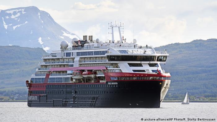 The new hybrid-powered expedition ship MS Roald Amundsen cruise ship arrives in Tromsoe, northern Norway
