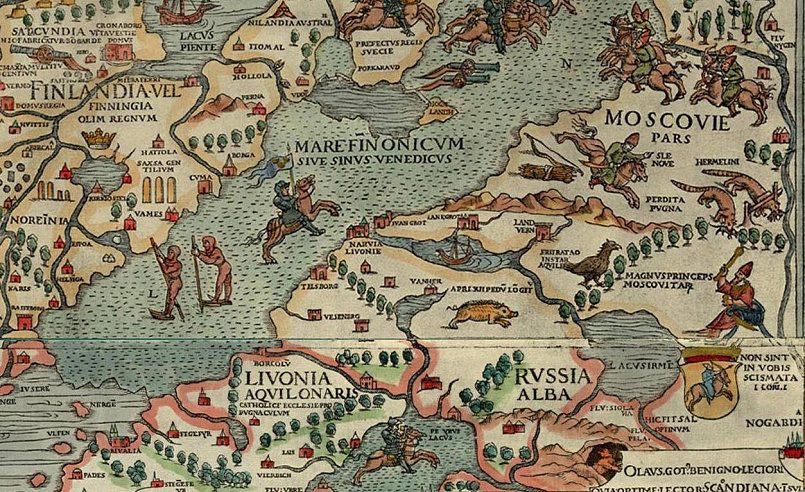 Белая Русь (Russia Alba) около озера Ильмень (Lacus Irmen). Фрагмент карты Carta Marina, 1539. / Фото: Commons.wikimedia.org / Олаф Магнус